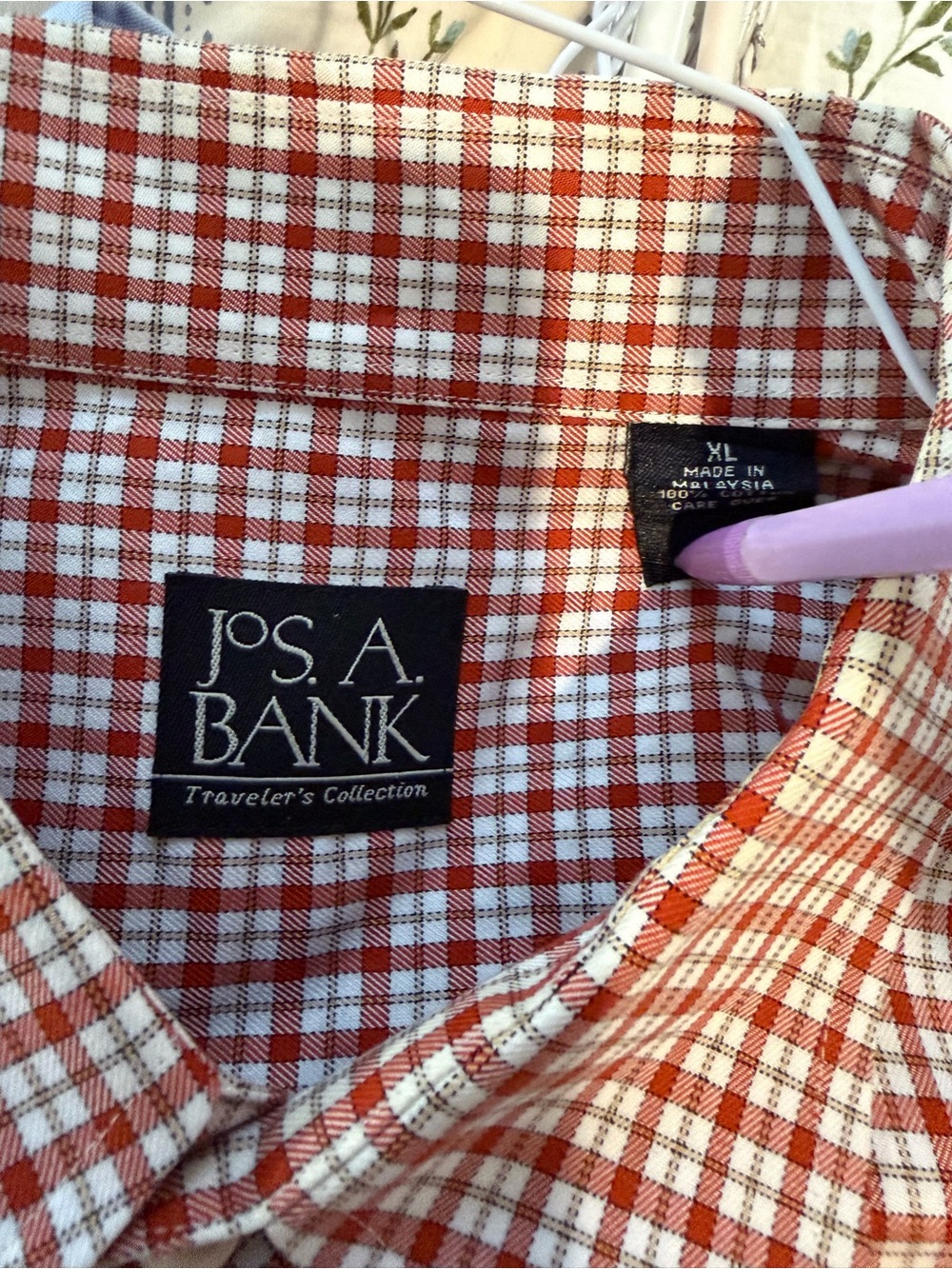 Jos. A. Bank Men's Orange and White Check Button-Down Shirt